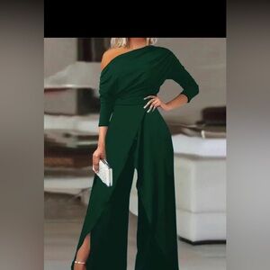 Women's Elegant Asymmetrical One-Shoulder Jumpsuit With Long Sleeves & Pants XXL